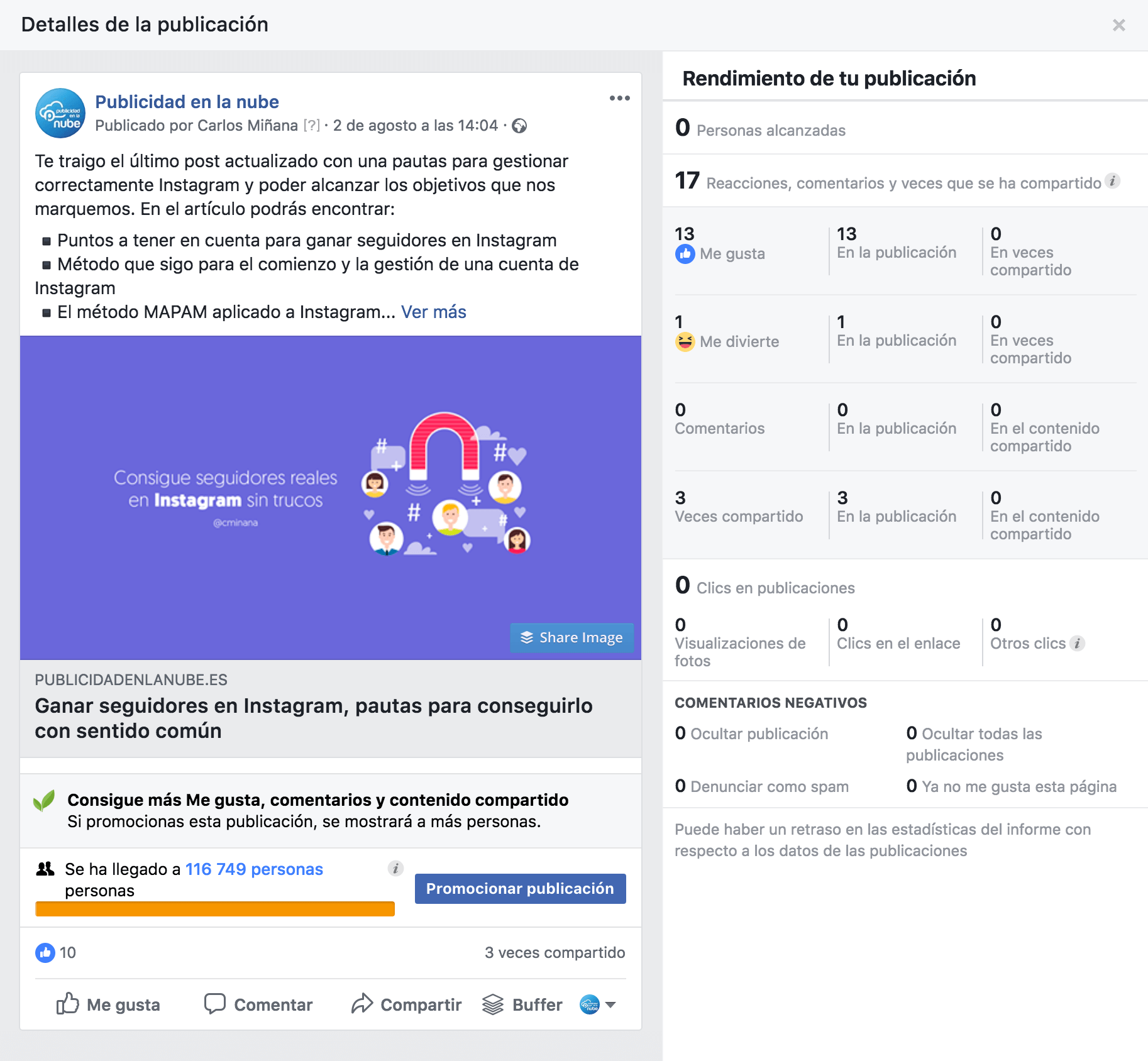 Facebook insights datos