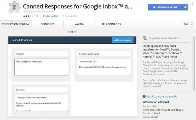correo de gmail canned response